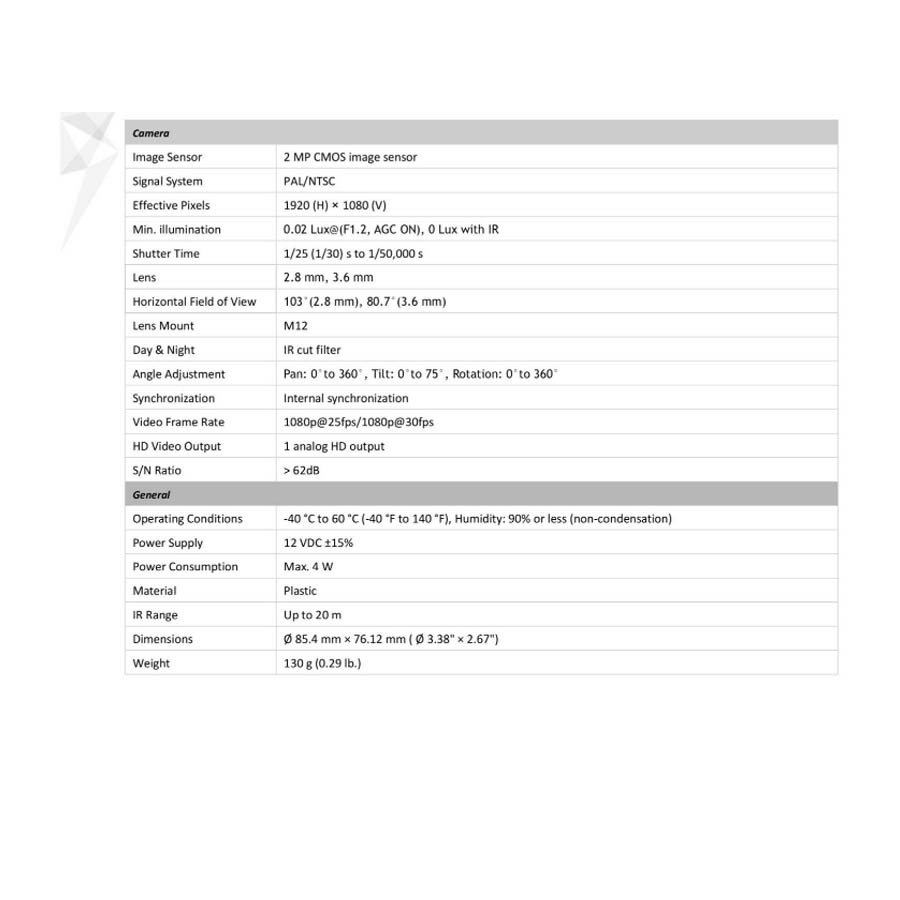 دوربين دام 2 مگاپیکسل های لوک مدل THC-T120-PC