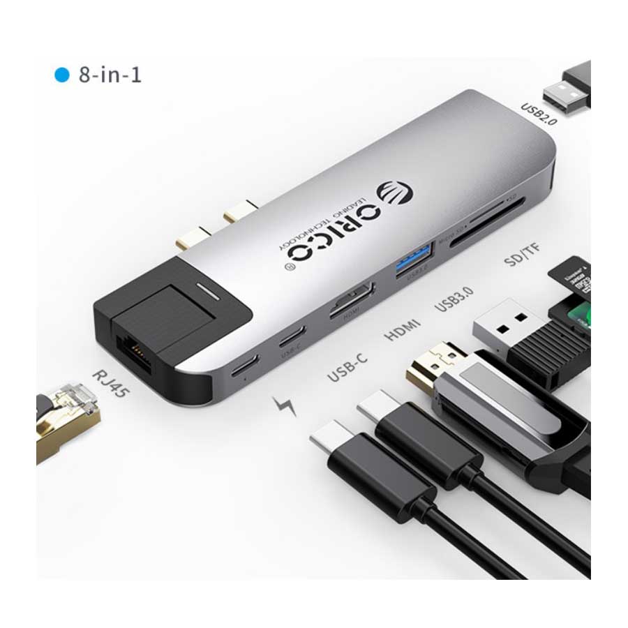 هاب و داک استیشن USB-C هشت پورت اوریکو مدل 2CT-8HR