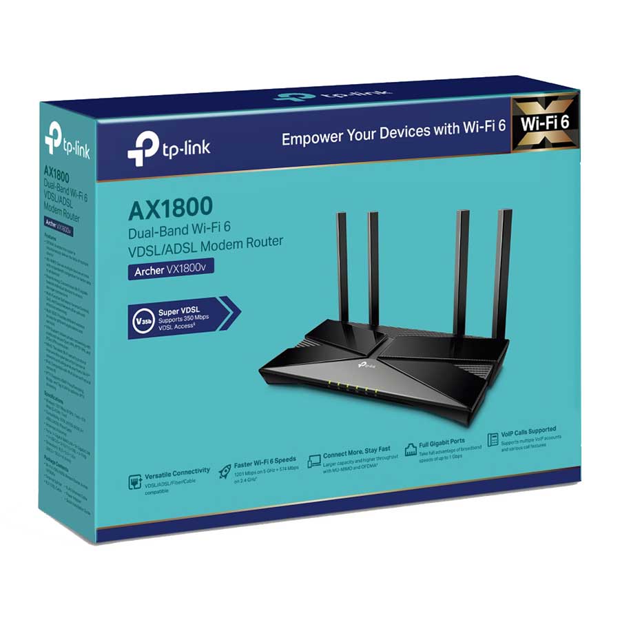 مودم روتر VDSL/ADSL بی‌سیم گیگابیت و دوباند AX1800 تی پی لینک مدل Archer VX1800v