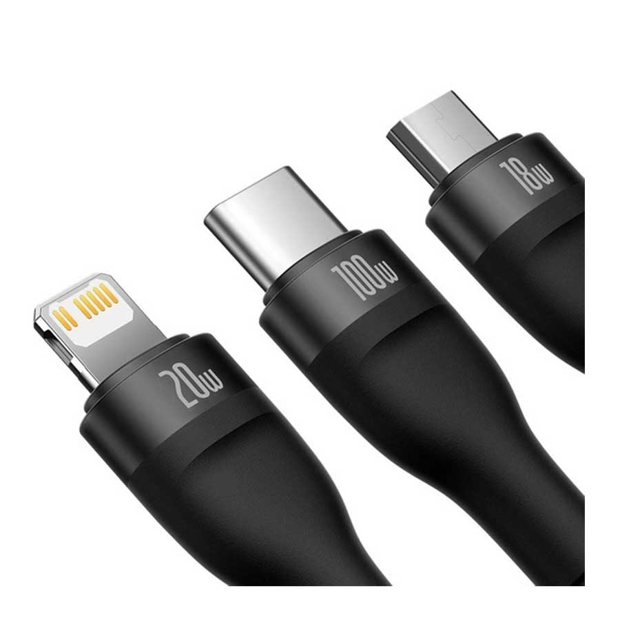 کابل تبدیل 1.2 متری USB-C به USB-C/microUSB/لایتنینگ بیسوس مدل CASS030001