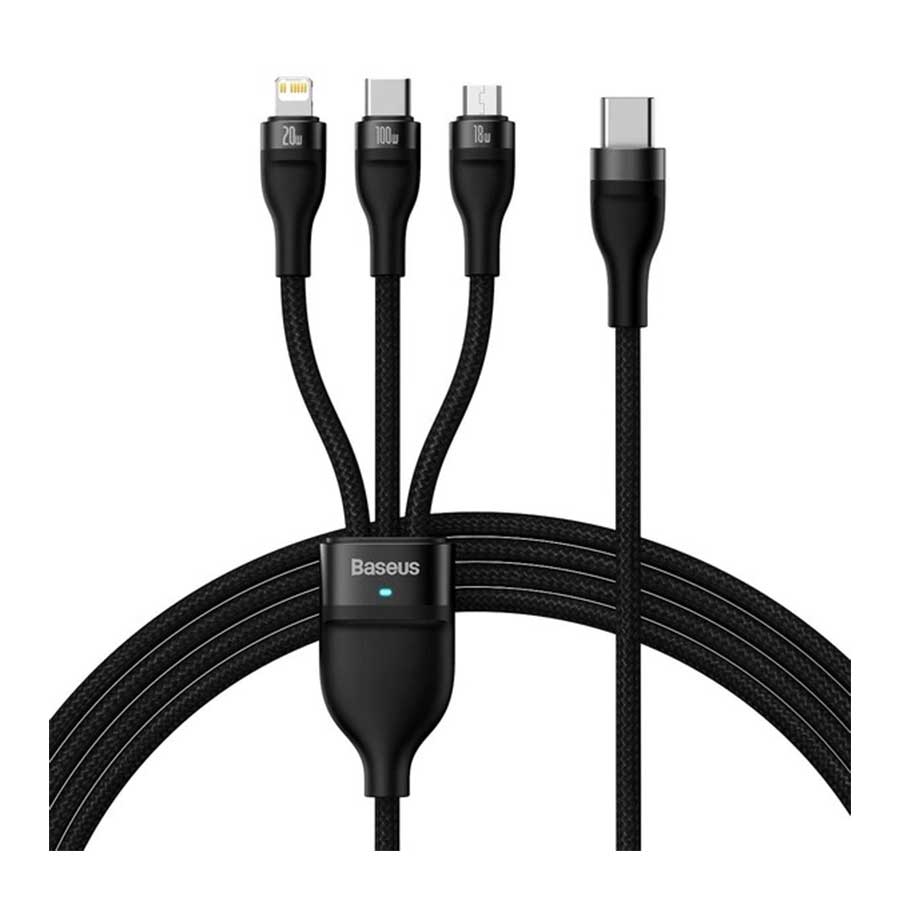 کابل تبدیل 1.2 متری USB-C به USB-C/microUSB/لایتنینگ بیسوس مدل CASS030001