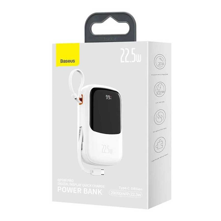 پاوربانک بیسوس مدل 22.5W Qpow Pro PPQD060101 ظرفیت 10000mAH همراه کابل متصل Type-C