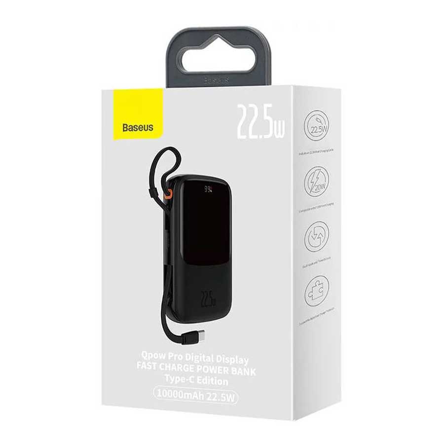 پاوربانک بیسوس مدل 22.5W Qpow Pro PPQD060101 ظرفیت 10000mAH همراه کابل متصل Type-C