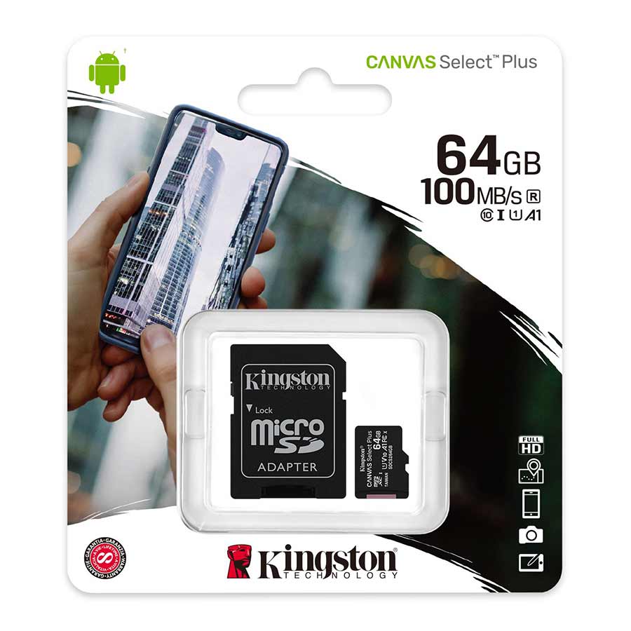 کارت حافظه MicroSDXC کینگستون مدل Canvas Select Plus UHS-I U1 A1 V10 64GB 100MB/s