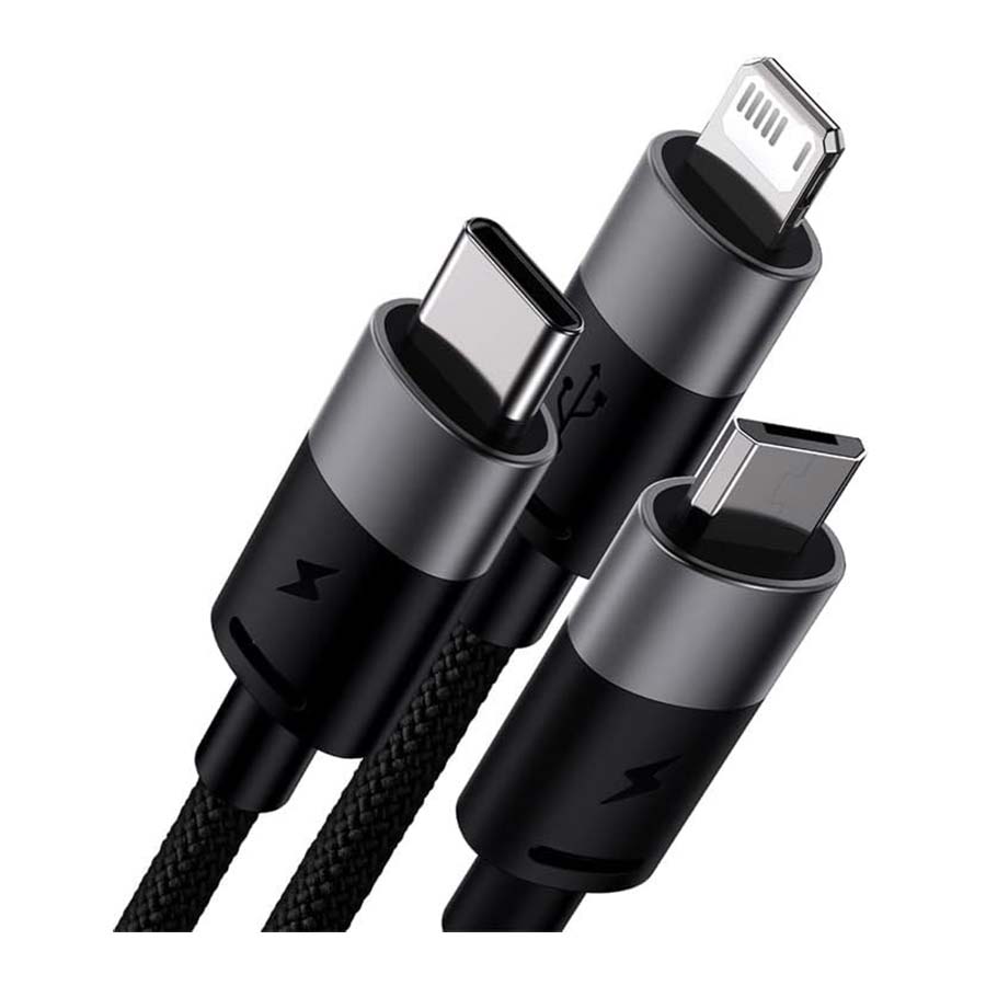 کابل تبدیل 1.2 متری USB به USB-C/microUSB/لایتنینگ بیسوس مدل CAXS000001