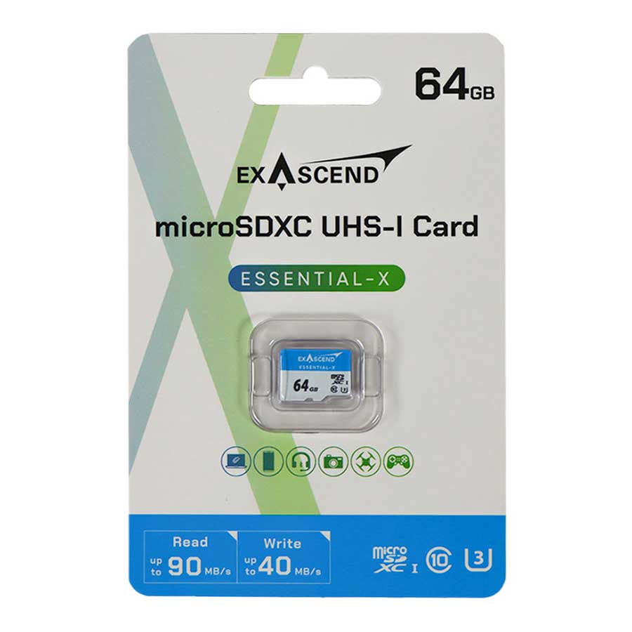 کارت حافظه MicroSDXC اگزاسند مدل Essential-X UHS-I U3 V10 64GB 90MB/s