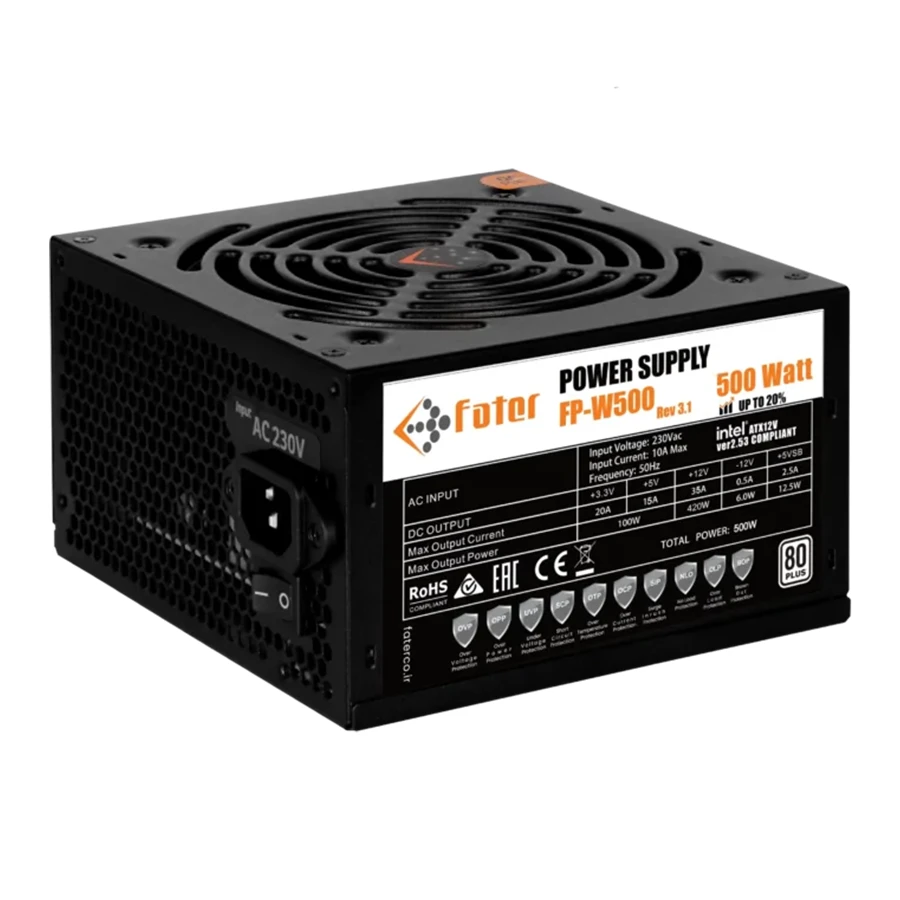 Fater FP-W500 500W ATX 2.53 80PLUS Non Modular PSU پاور کامپیوتر 500 وات غیر ماژولار فاطر