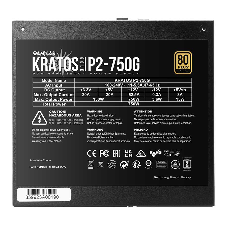 پاور کامپیوتر 750 وات تمام ماژولار گیم دیاس مدل KRATOS P2-750G