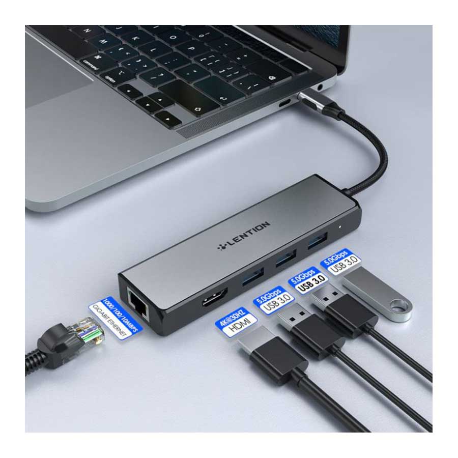 هاب و داک استیشن USB-C پنج پورت لنشن مدل C25