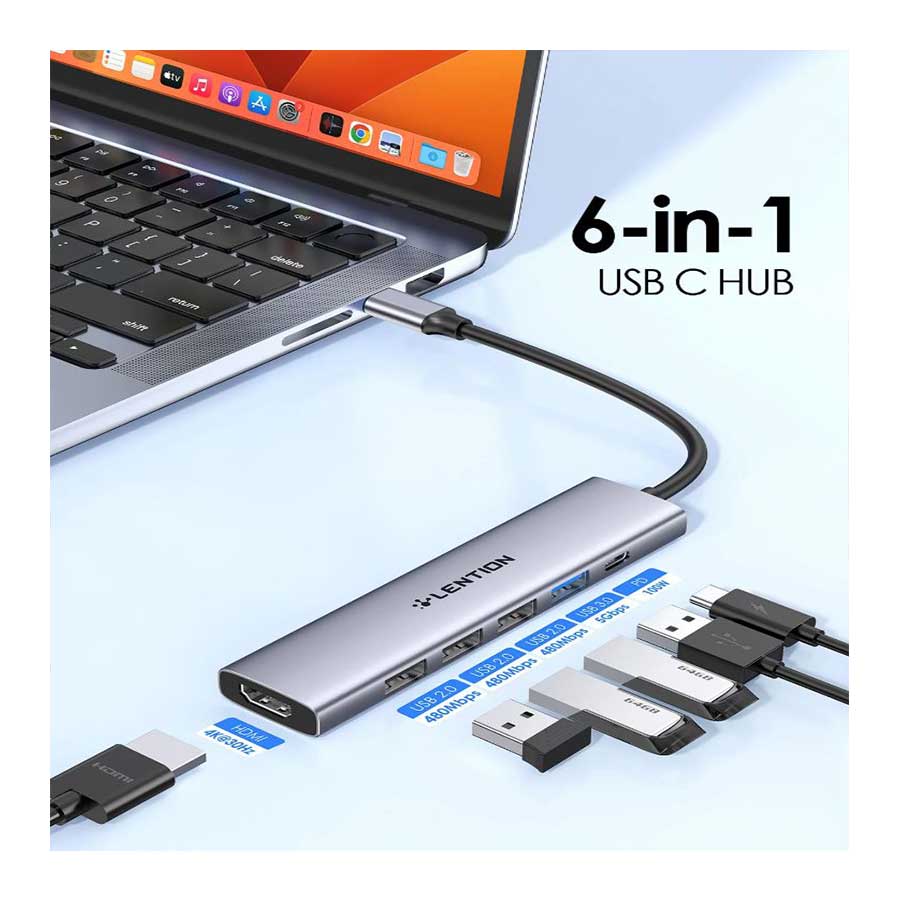 هاب و داک استیشن USB-C شش پورت لنشن مدل CH17