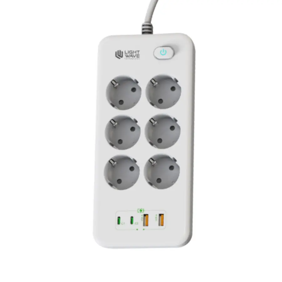 LW-EXT-662U2C چندراهی برق 6 پورت به همراه 2 پورت USB و 2 پورت تایپ سی لایت ویو مدل LW-EXT-662U2C