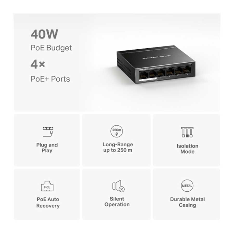 سوییچ 6 پورت دسکتاپ و PoE مرکوسیس مدل MS106LP