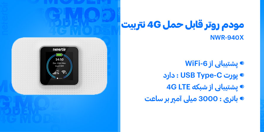 مودم روتر سیم کارت خور قابل حمل نتربیت مدل NWR-940X