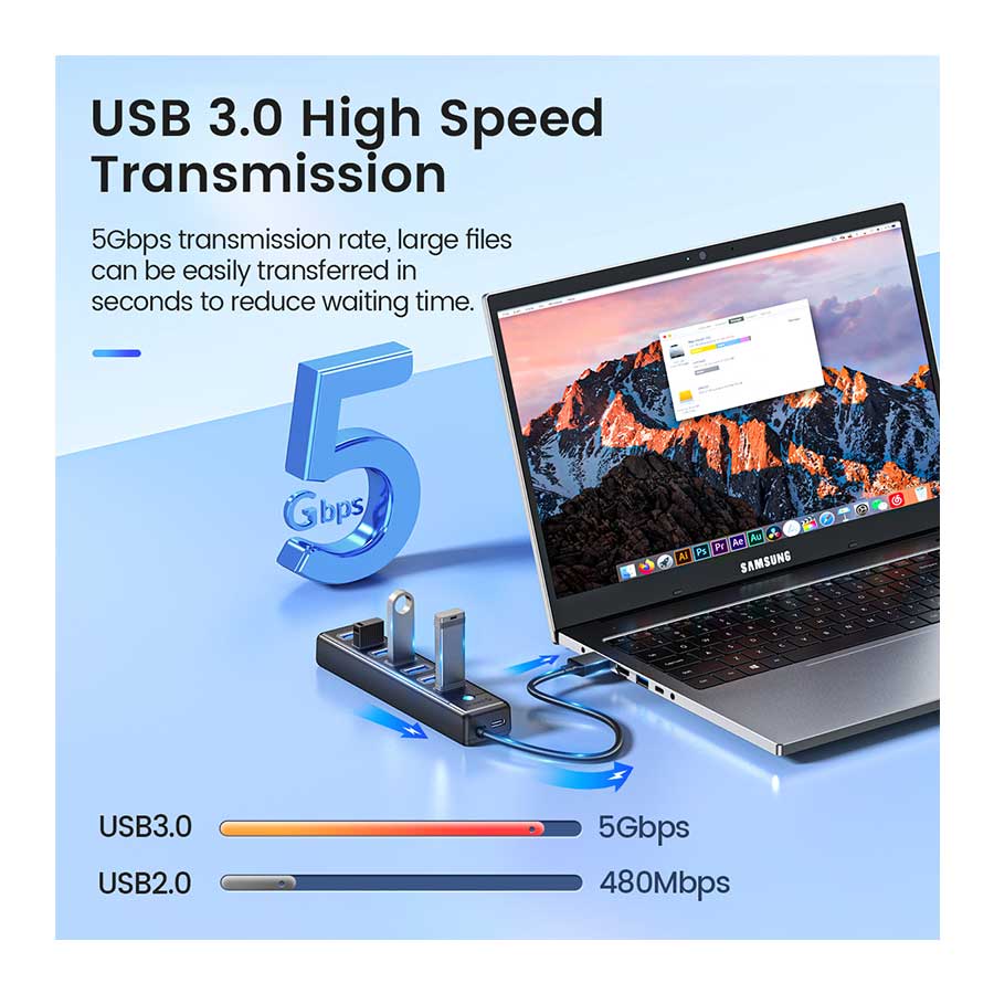 هاب USB-C هفت پورت اوریکو مدل PW7U-C3-10