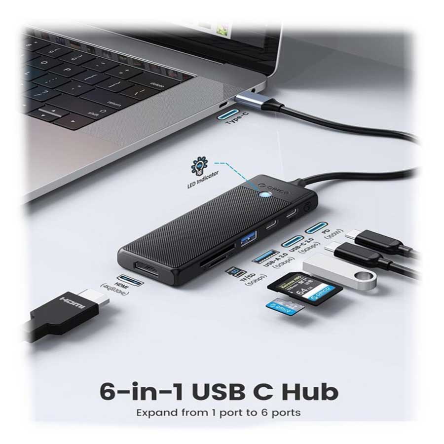 هاب USB-C شش پورت اوریکو مدل PWD-6PS