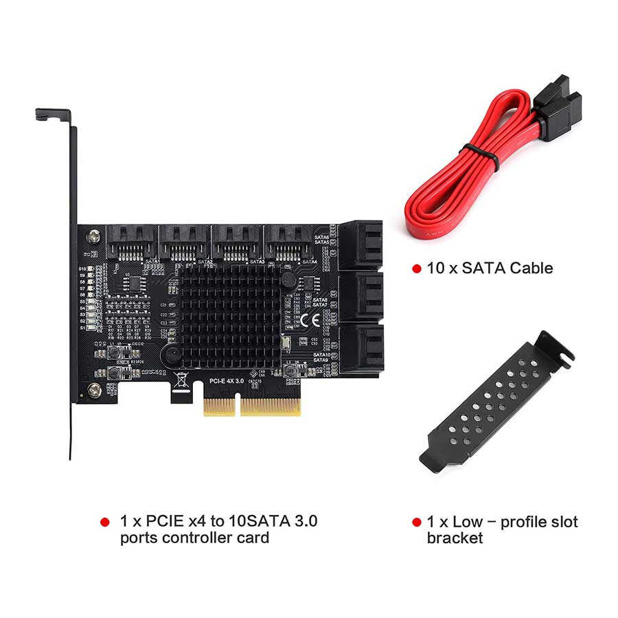 کارت توسعه PCIe x4 به SATA 3.0 6Gbit/s به همراه 10 عدد کابل SATA