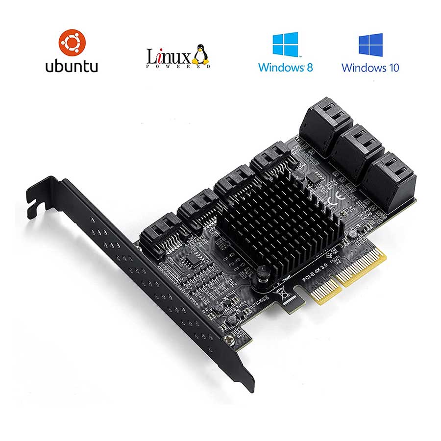 کارت توسعه PCIe x4 به SATA 3.0 6Gbit/s به همراه 10 عدد کابل SATA