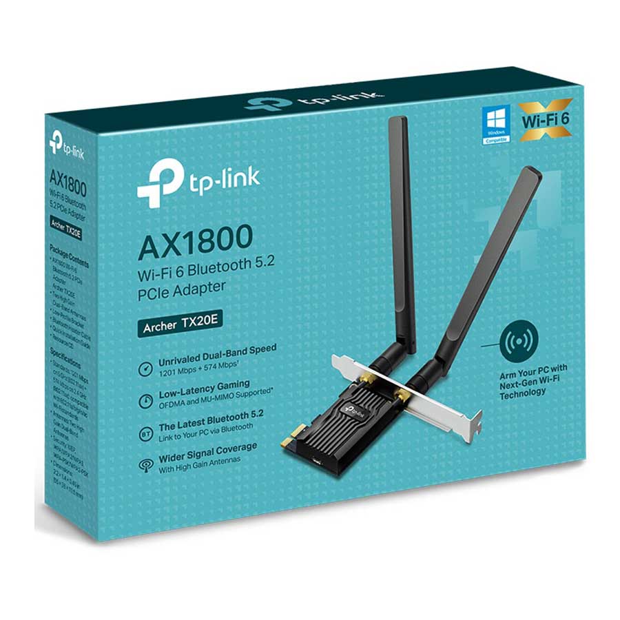 کارت شبکه بی‌سیم و دو باند AX1800 تی پی لینک مدل Archer TX20E