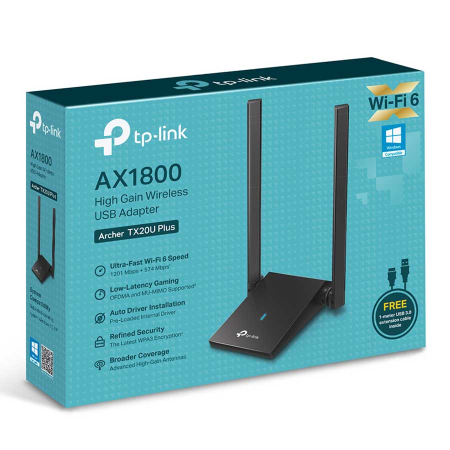 کارت شبکه USB و بی‌سیم دو باند AX1800 تی پی لینک مدل Archer TX20U Plus