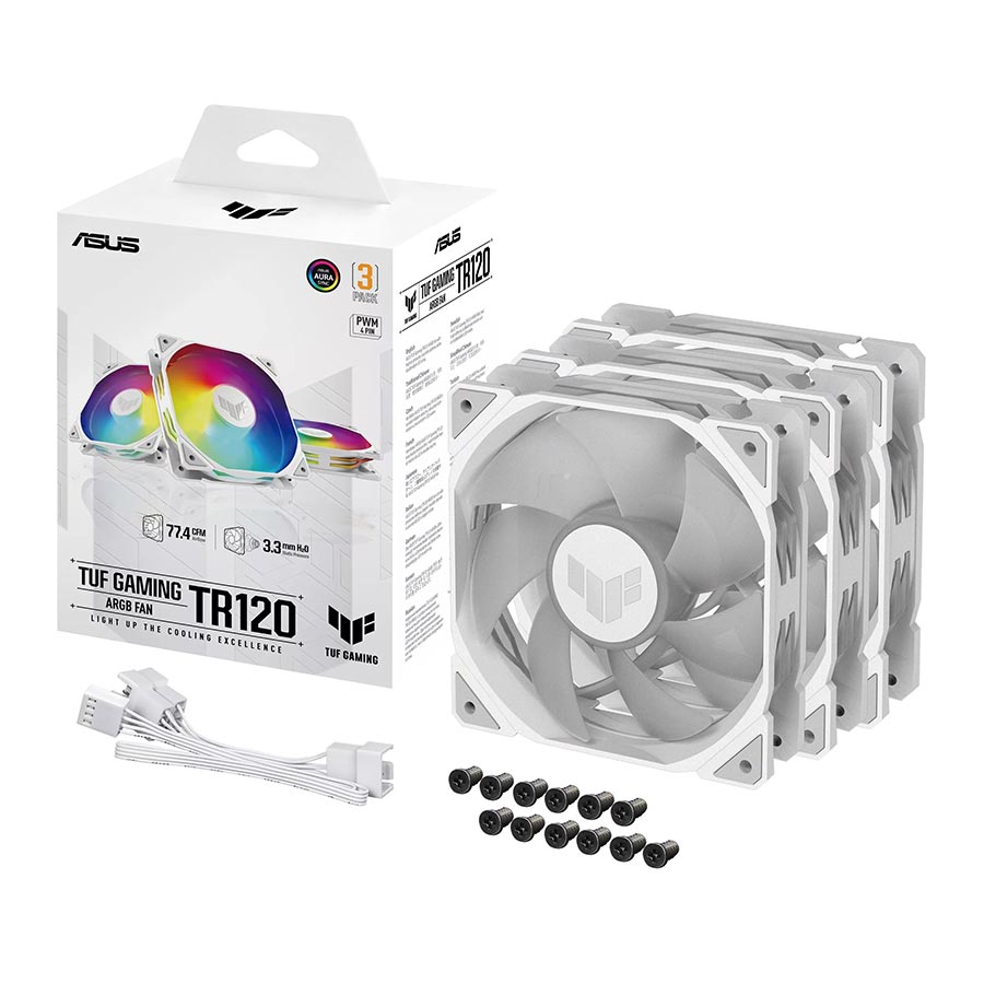 فن خنک کننده کیس کامپیوتر ایسوس مدل TUF Gaming TR120 ARGB White 3-in-1